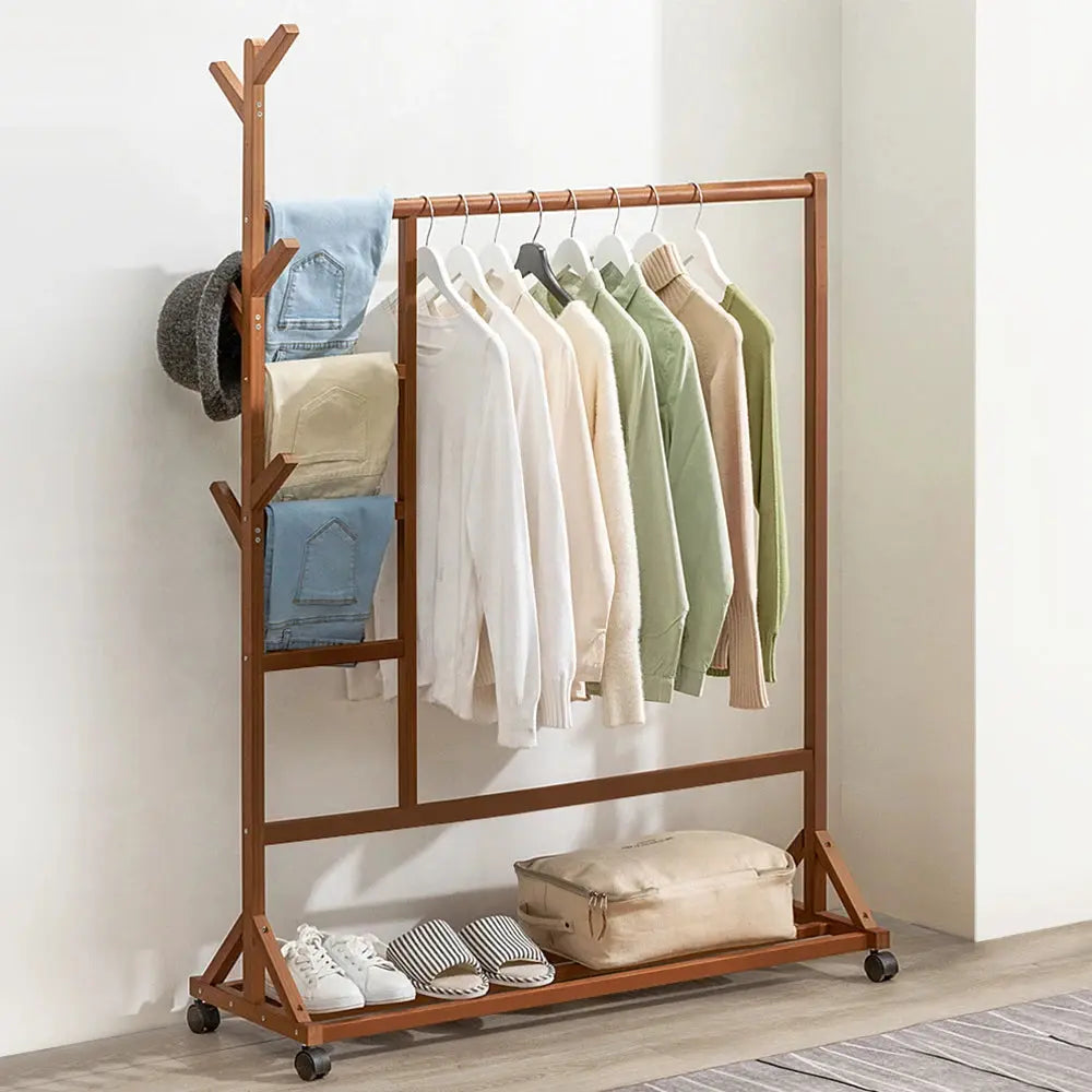 Bamboo Garment Hat Rack with Wheels