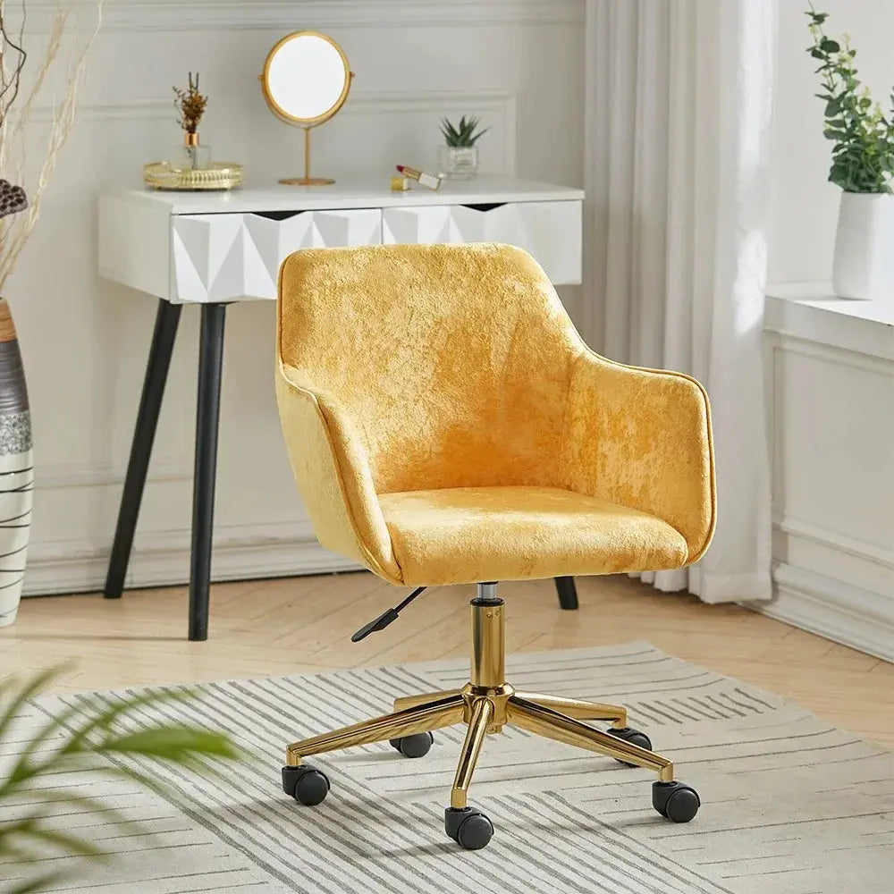 Velvet Upholstered Home Office Swivel Task Chair with Gold Base