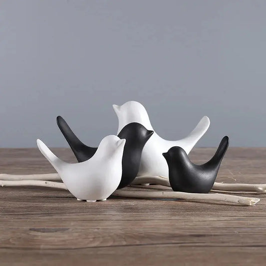 Bird Figurine 4 Sizes Nordic Ceramic Black White Animal Statue Jewelry Home Decoration Living Room Table Sculptural Ornament Furnish Wise