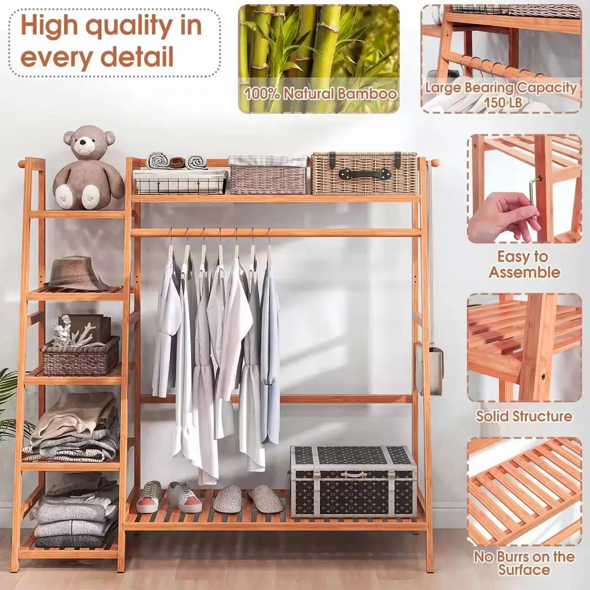 Bamboo Garment Clothes Rack Brown 110cm &130cm