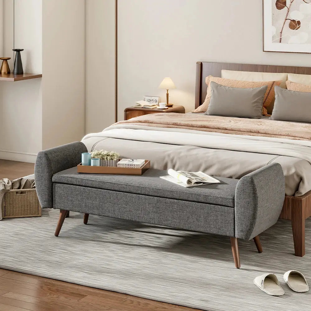Linen Upholstered Modern Comfortable Multifunctional Storage Bench Furnish Wise