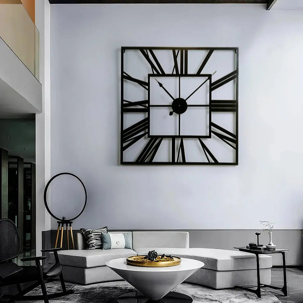 Modern Square Oversized Decorative Metal Wall Clock Furnish Wise