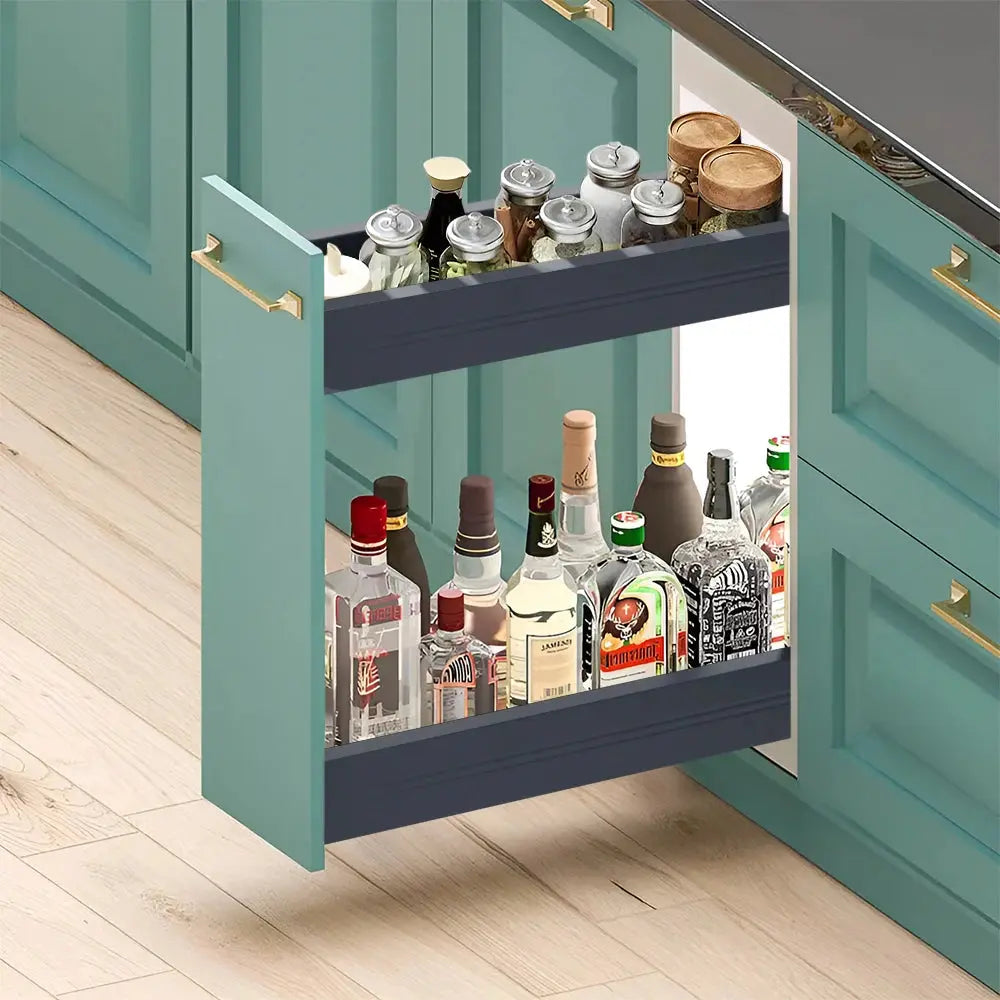 2-Tier Kitchen Cabinet Pull Out Aluminium Shelf Extendable Slide Out Drawer