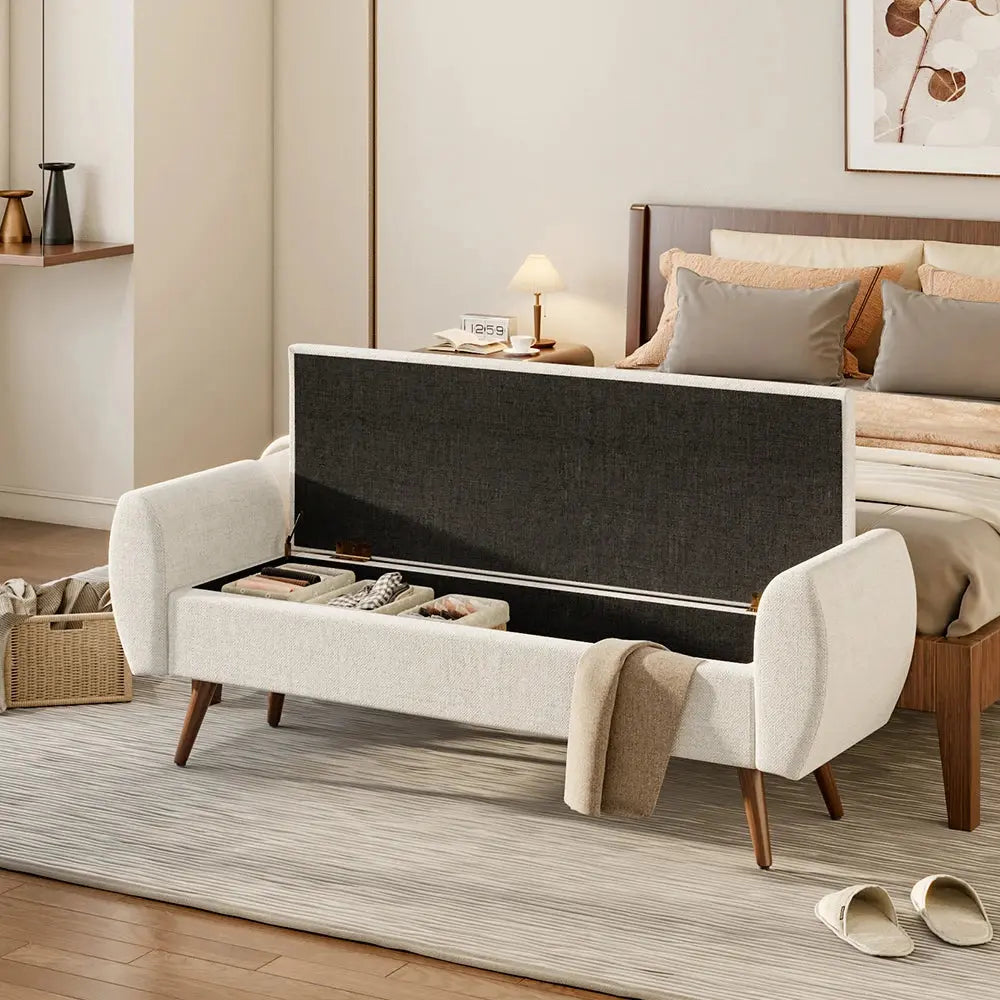 Linen Upholstered Modern Comfortable Multifunctional Storage Bench Furnish Wise