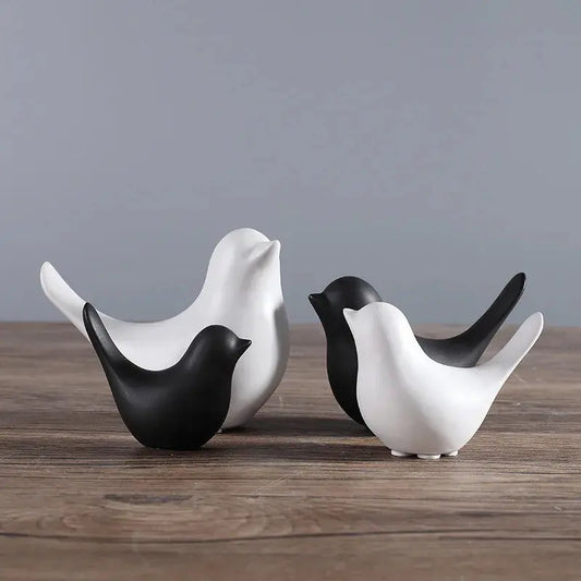 Bird Figurine 4 Sizes Nordic Ceramic Black White Animal Statue Jewelry Home Decoration Living Room Table Sculptural Ornament Furnish Wise