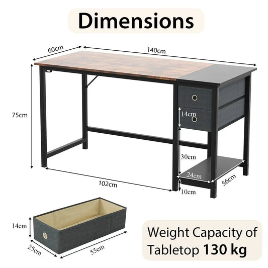 GOFLAME 140 cm Home Office Desk Writing Desk Modern Computer Workstation with 2 Drawers Furnish Wise