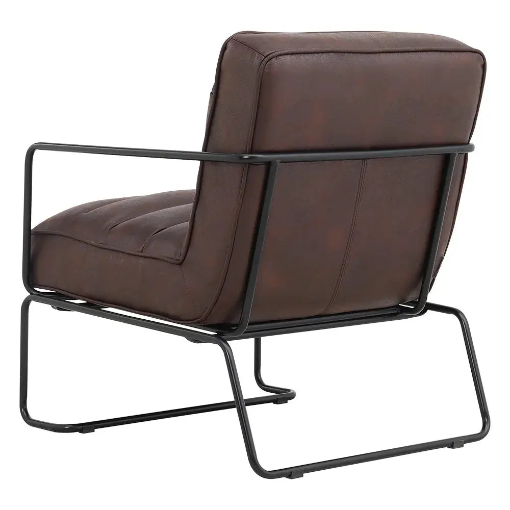 Mid-Century PU Leather Linen Armchair with Metal Base