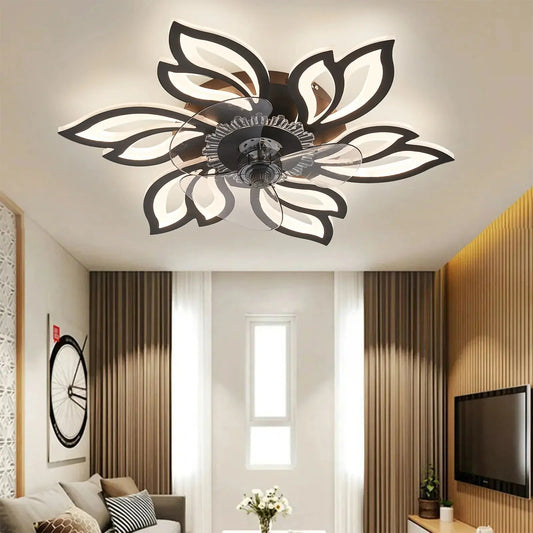 Black Modern Flower Ceiling Fan with 3 Color Lights Furnish Wise