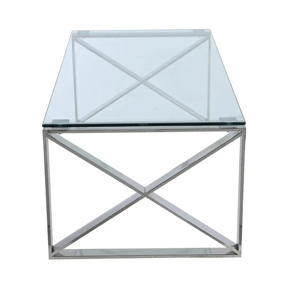 Modern Rectangle Tempered Glass Coffee Table with Chrome Base Furnish Wise