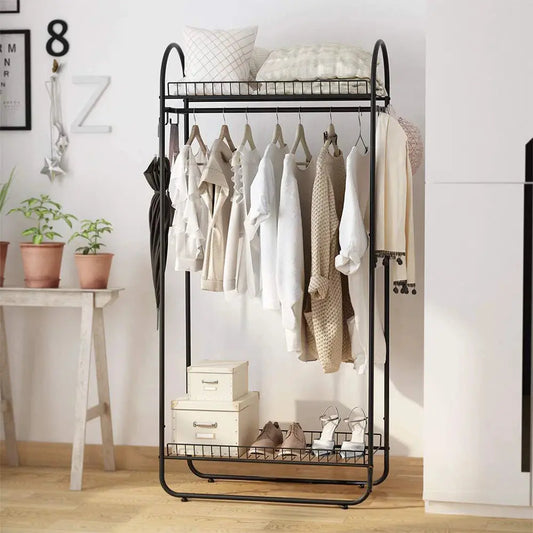 Chic Metal Clothes Rack with Upper and Lower Storage