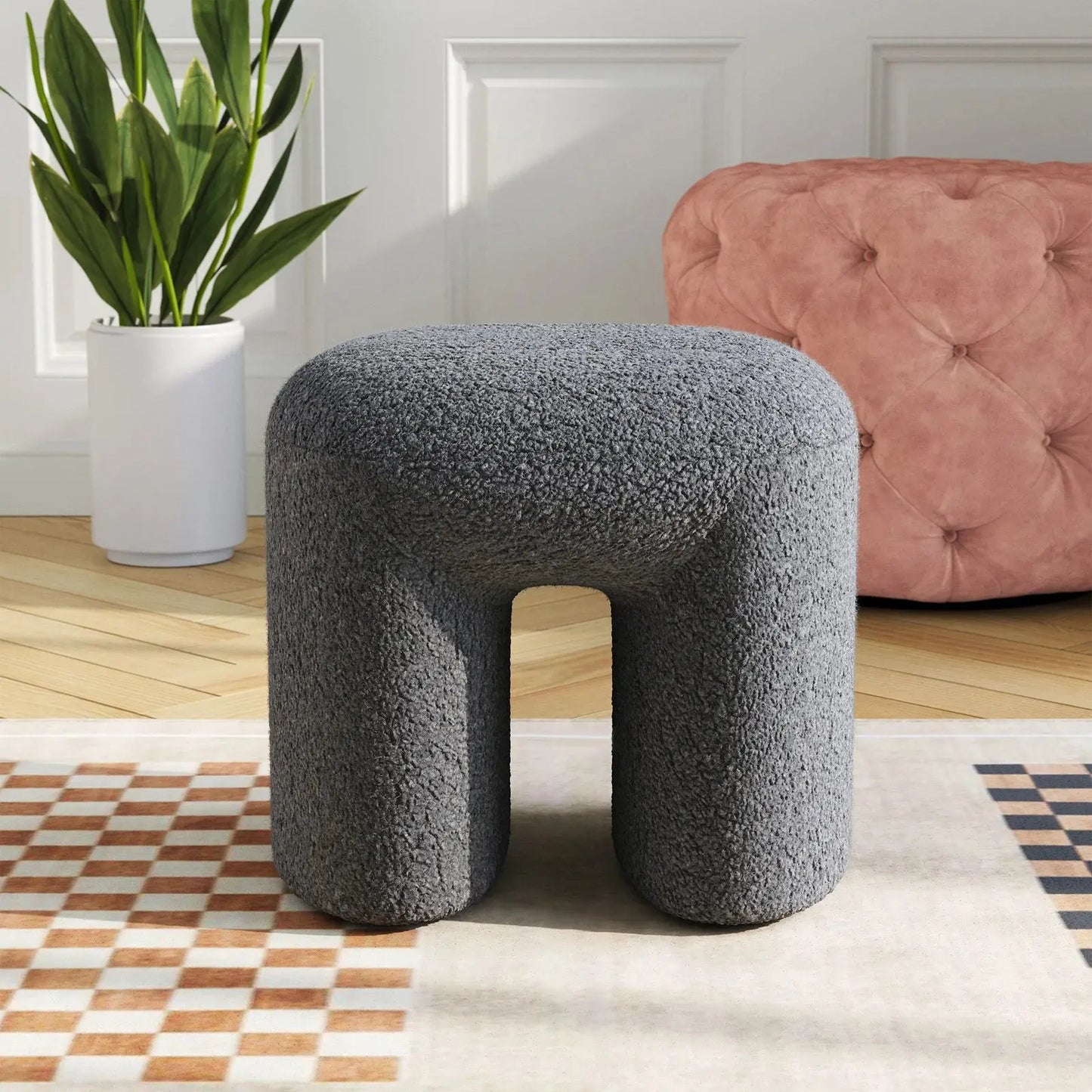 Multifunctional Household Modern Teddy Bear Fur Upholstered Ottoman