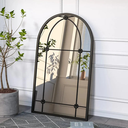 Arched Metal Windowpane Mirror Furnish Wise