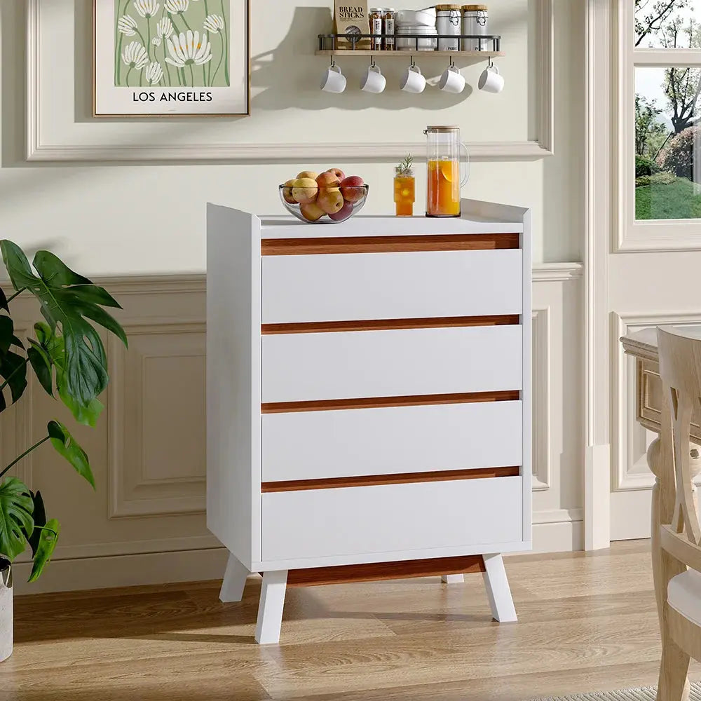 White 4 Tier 2-tone Finish Bedroom Storage Chest