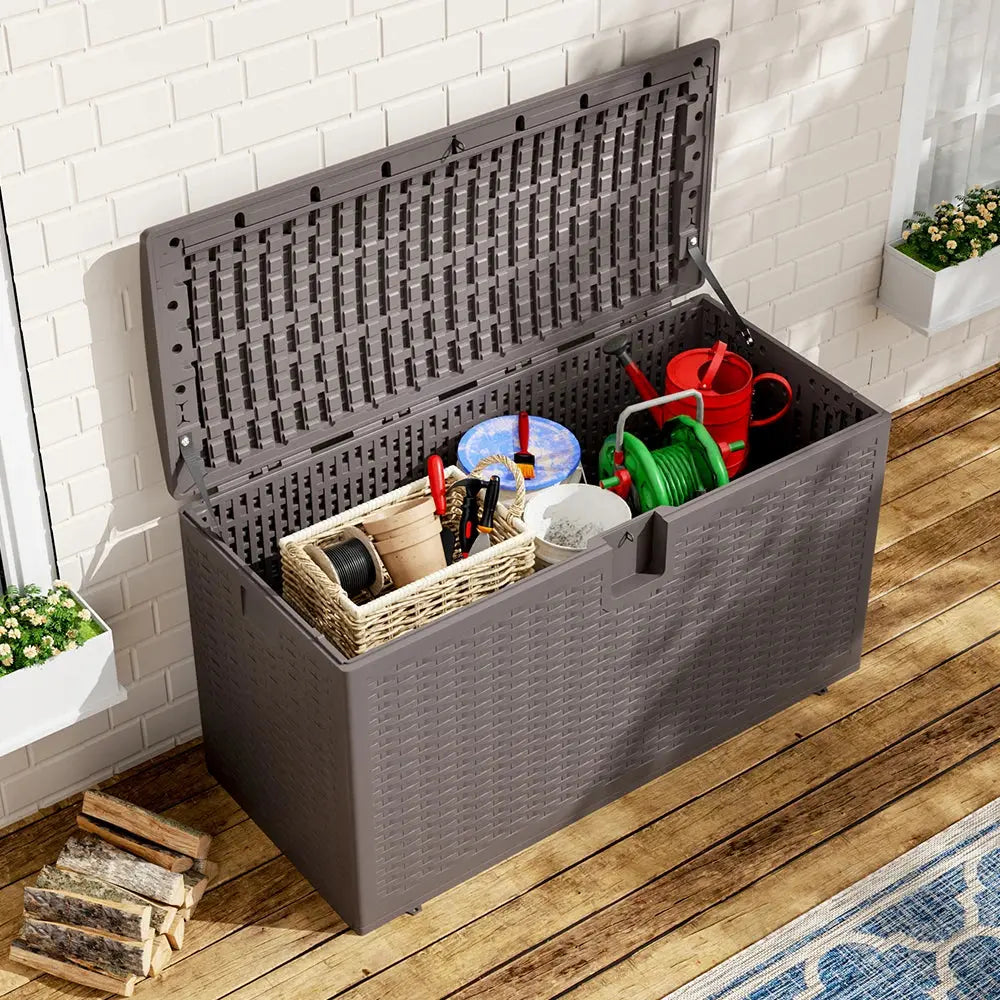 Rattan Outdoor Deck Box with Hidden Handles Furnish Wise