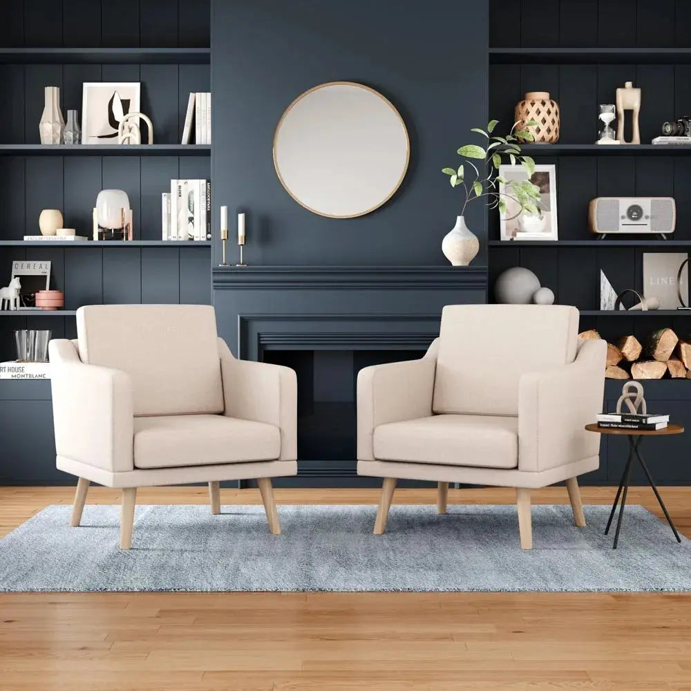 Beige Linen Upholstered Padded Armchair
