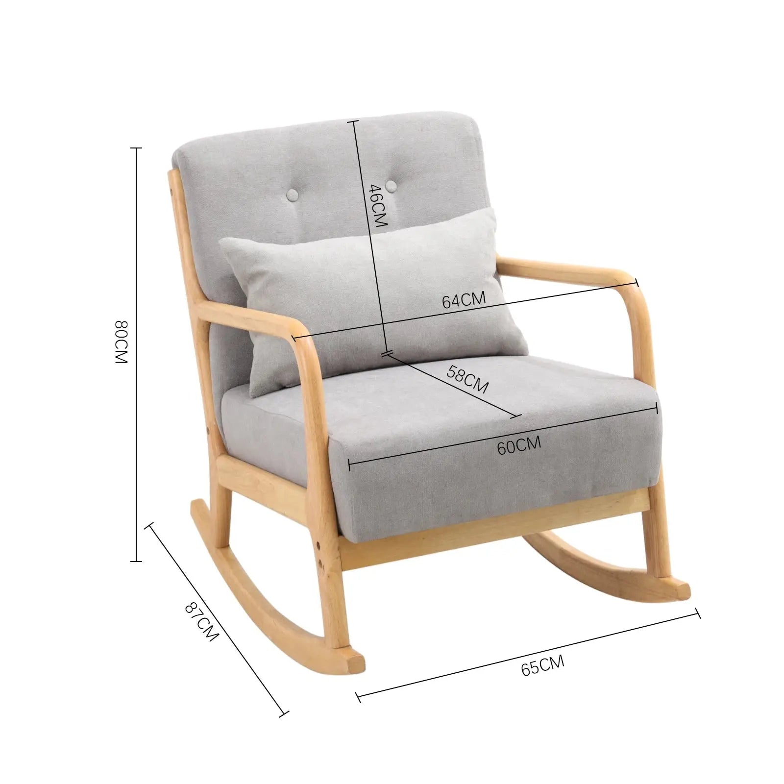 Grey Contemporary Linen Buttoned Rocking Chair Furnish Wise