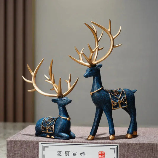 2Pcs/Set Resin Deer Figurine Elk Statue Reindeer Cute Deer Sculpture Christmas Home Desktop Car Dashboard Decoration Craft Gift Furnish Wise