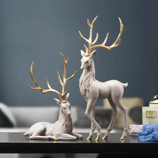 35cm High End Deer Statue Reindeer Figurines Resin ELK Sculpture For Living Room Luxury Home Decoration Nordic Tabletop Statue Furnish Wise