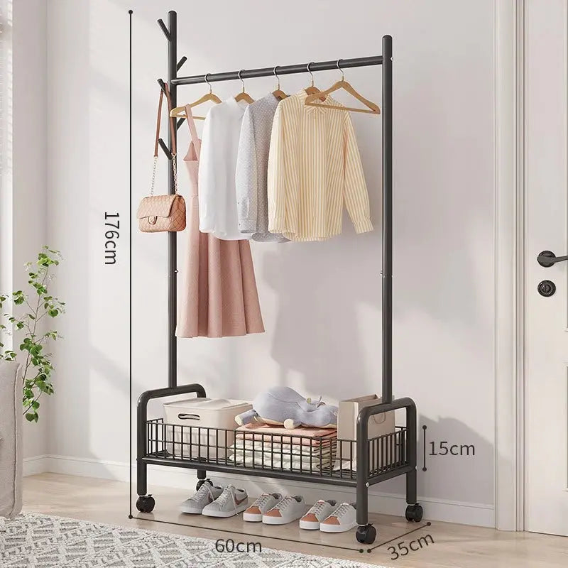 Mobile Clothes Rack with Storage - Freestanding Garment Organizer with Hooks & Shelves, Floor Hanger for Bedroom, hanger rack Furnish Wise
