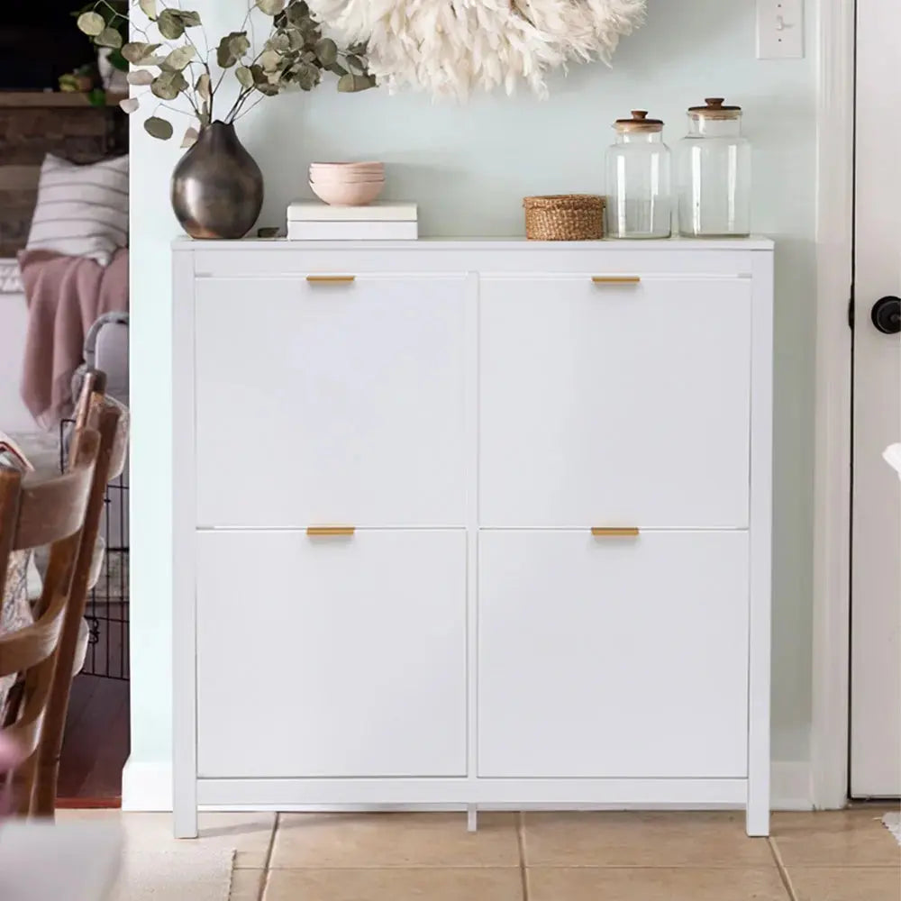 Flip Down Wood Shoe Cabinet in White