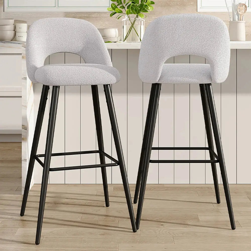 2 Piece Teddy Bear Fur Upholstered Breakfast Bar Stools with Backrest