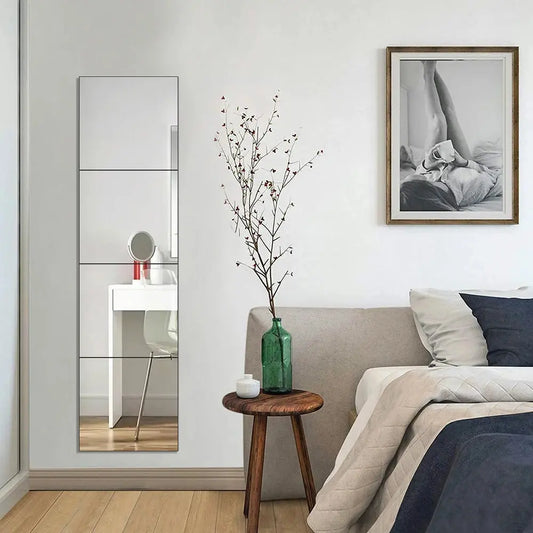 4-Piece Acrylic Adhesive Wall Mirror Tiles Furnish Wise