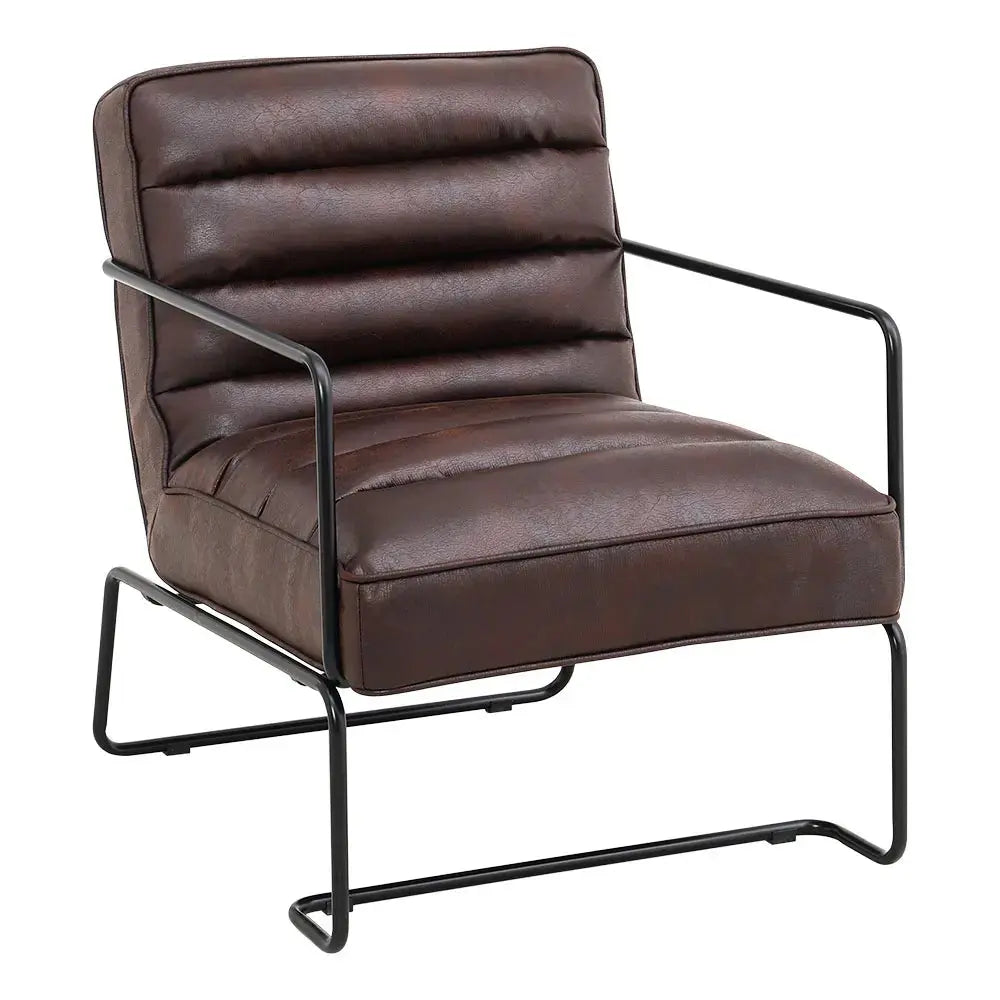 Mid-Century PU Leather Linen Armchair with Metal Base