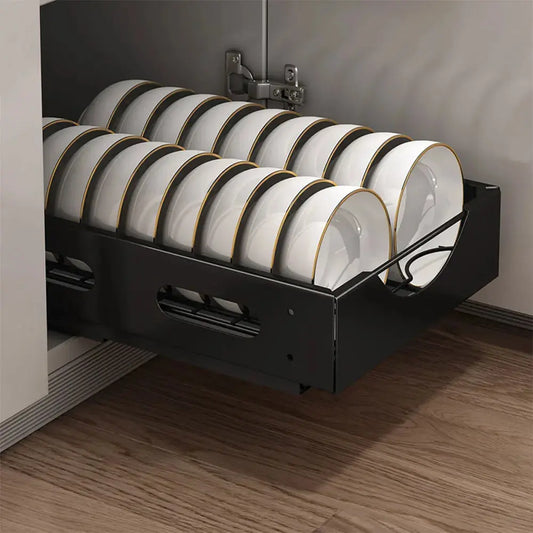 Black Steel Cabinet Pull Out Bowl Rack Furnish Wise