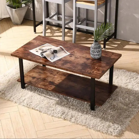 107cm Rustic Coffee Table with Storage Shelf Furnish Wise