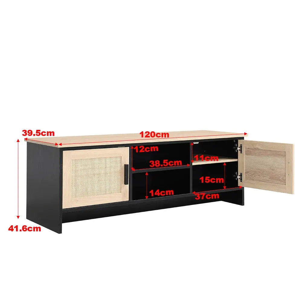 Beige Modern Wooden TV Unit with Rattan Doors