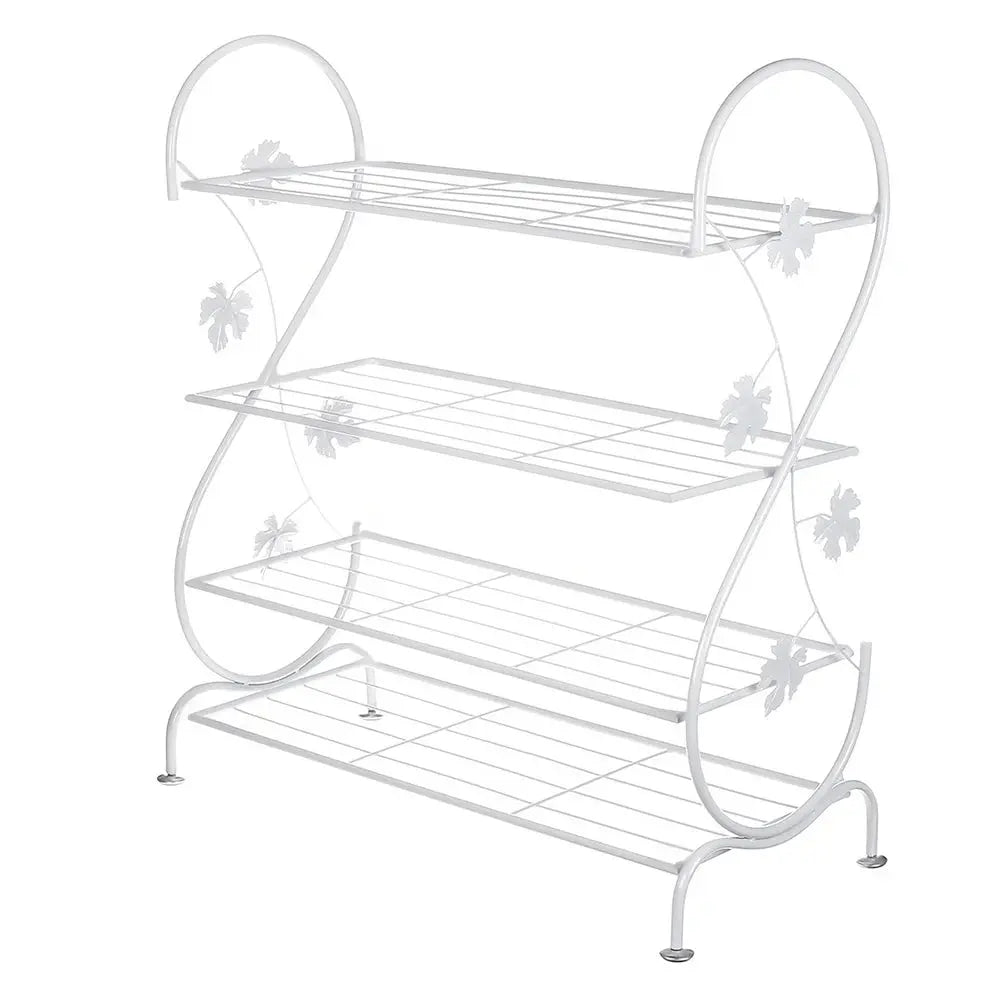White Metal 4 Tier S-Shape Shoe Rack