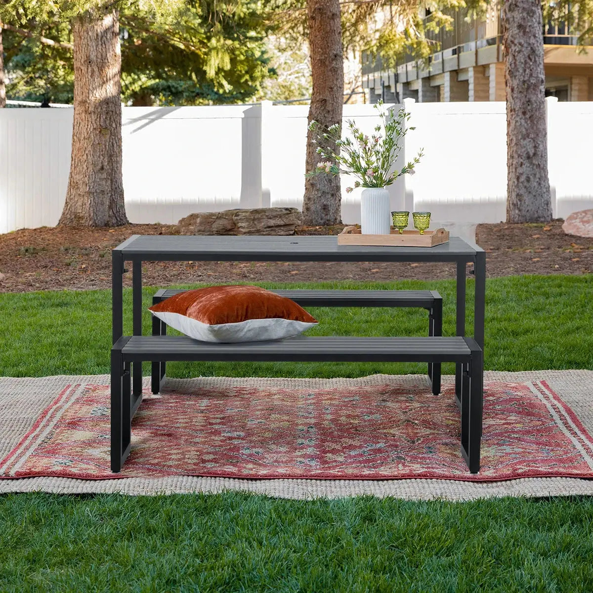 Outdoor Wooden and Metallic Garden Dining Table
