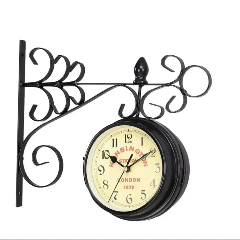 Black Antique Metal Double Sided Wall Clock