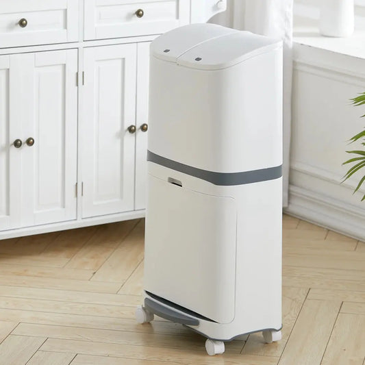 White 48L Step on Rubbish Bin Double Layer with Inner Buckets Furnish Wise