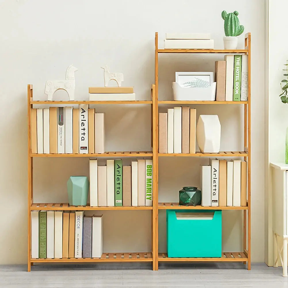 Tiered Bamboo Wood Book Storage Shelf