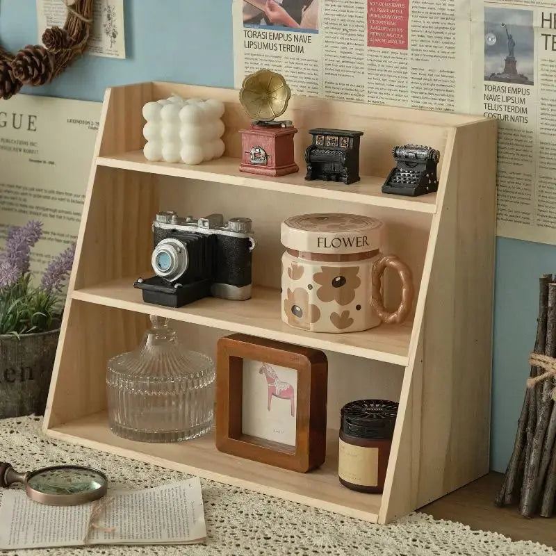Solid Wood Cosmetics Storage Rack Multifunctional Organizer Desktop Cup Sample Storage Box Multi-layer Wooden Retro Storage Rack Furnish Wise