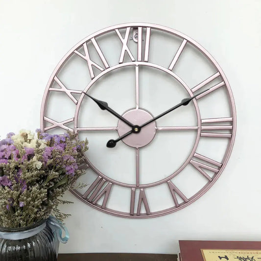 Metal Round Wall Clock, Rose Gold Furnish Wise