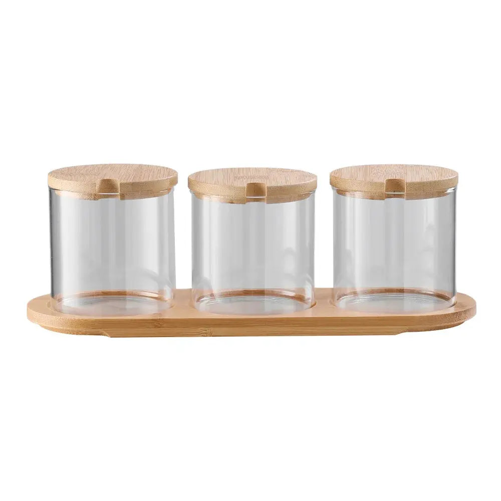 3-Piece Glass Spice Jars Seasoning Box Set with Bamboo Spoons