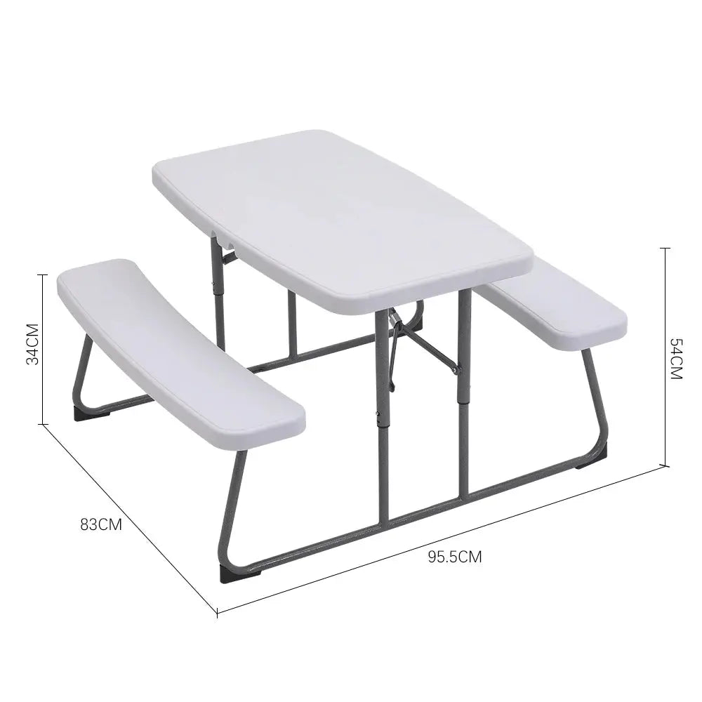 Off-White Children's Foldable Picnic Table and Bench Set 3-Piece Furnish Wise