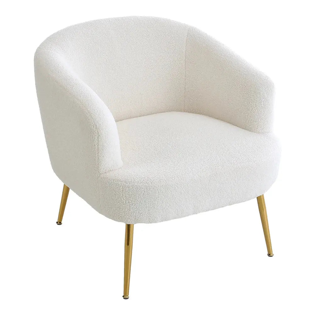 White Teddy Fabric Armchair with Metal Legs Furnish Wise