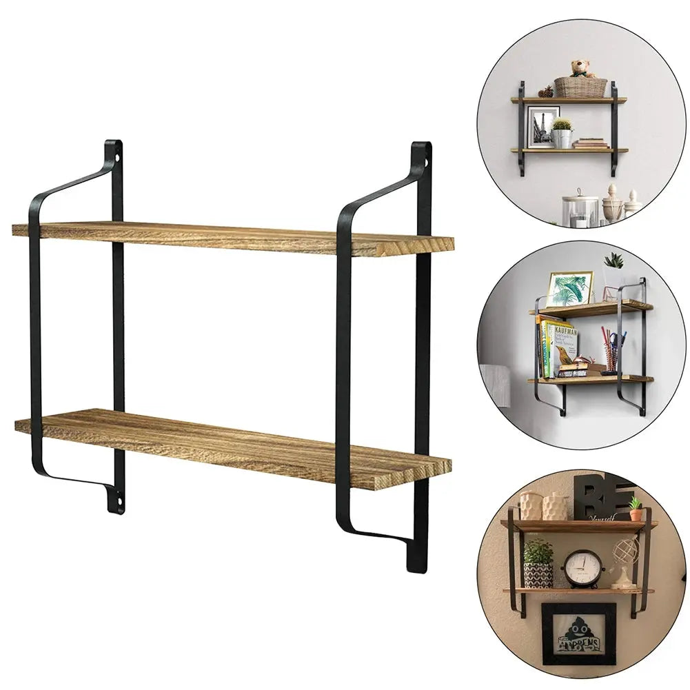 2-Tier Industrial Style Floating Wall Shelf