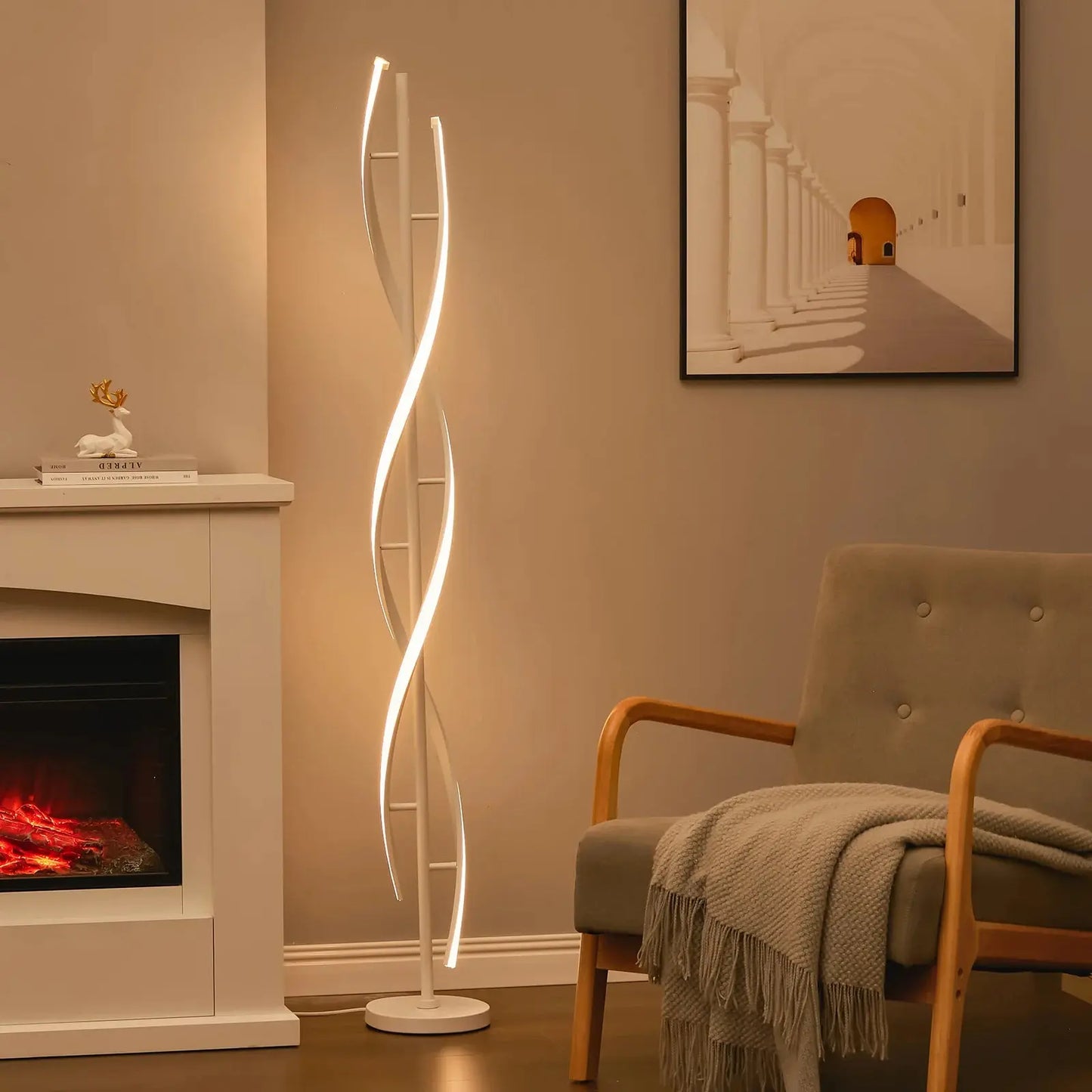 White Modern LED Floor Lamp for Living Room Furnish Wise