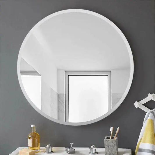 Modern Wall Mounted Slim Frame Round Mirror, White 40cm Furnish Wise