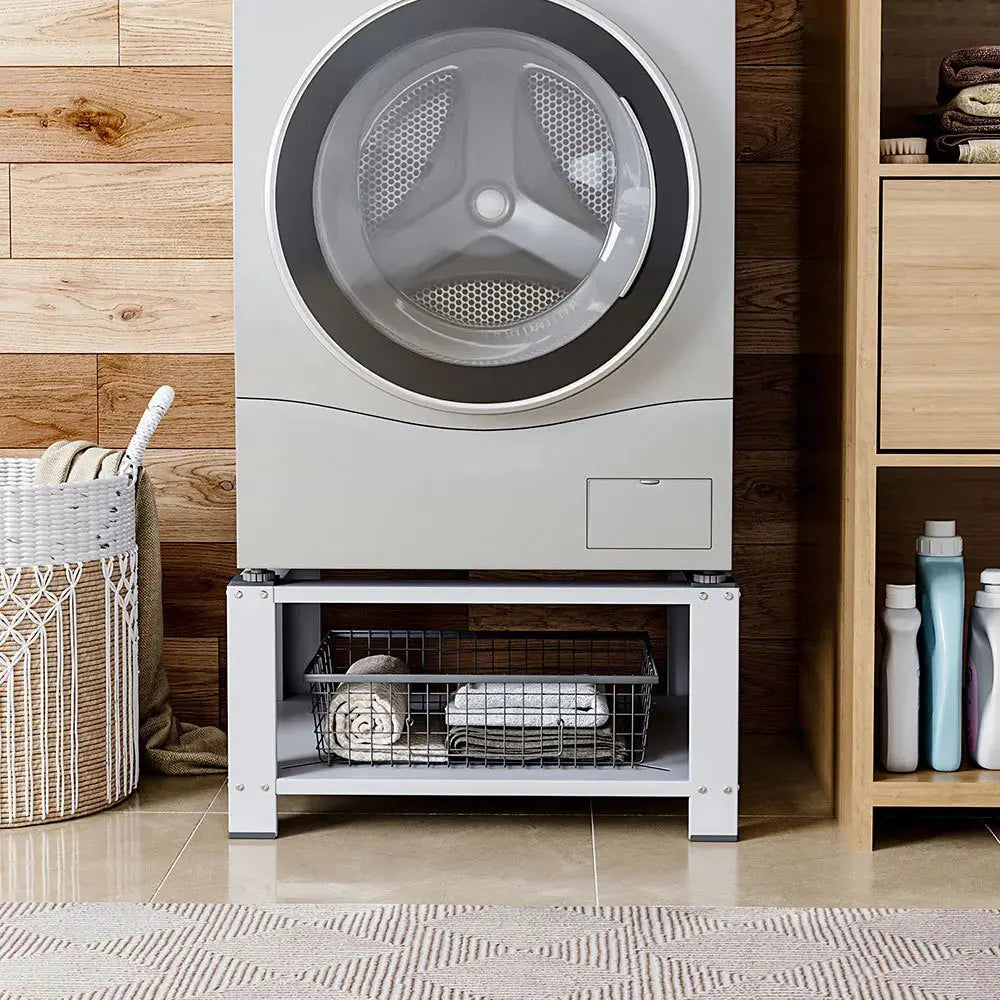 Washing Machine Dryer Pedestal Powerful and Durable, White Furnish Wise