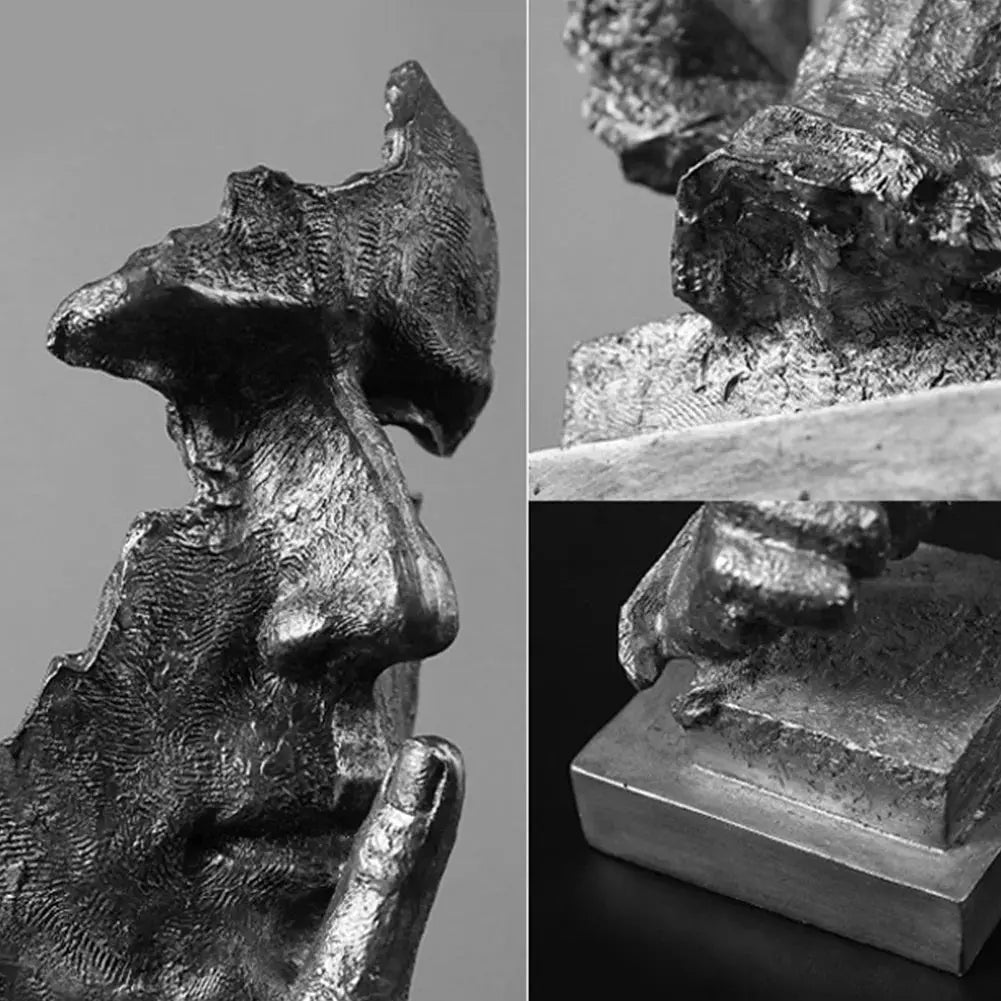 Retro Silver Resin Art Thinker Sculpture
