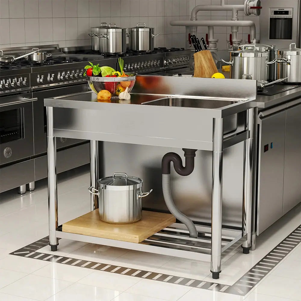 Stainless Steel Commercial Sink with Bowl Side Platform Furnish Wise