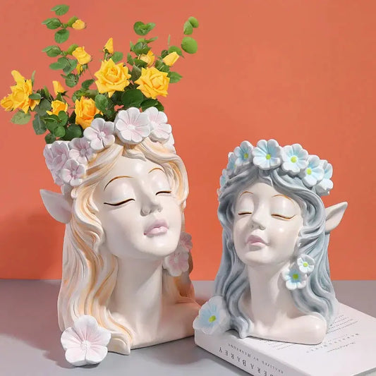 Nordic Resin Vase Flower Fairy Angel Human Head Abstract Half Body  Arrangement Human Face Modern Home Interior Decoration Furnish Wise