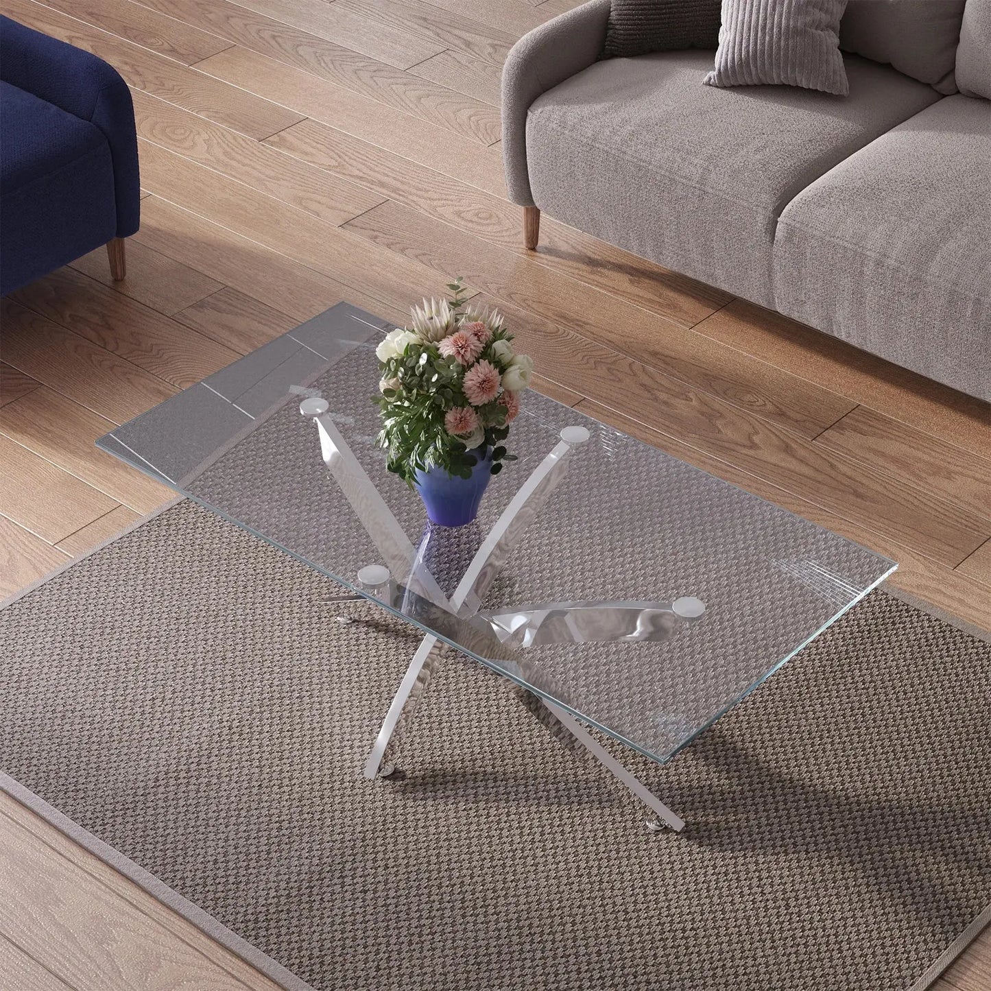 Rectangle Tempered Glass Top Side Table with Chrome Legs
