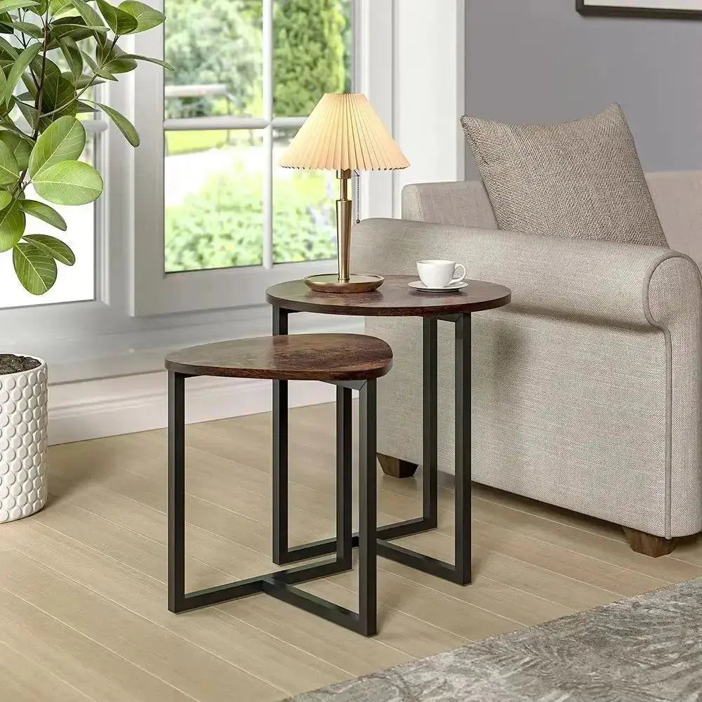 Brown Round and Triangular Wooden Tabletop Furnish Wise