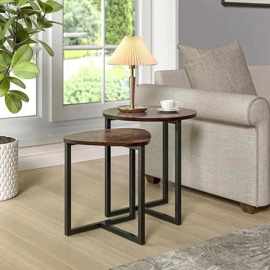 Brown Round and Triangular Wooden Tabletop Furnish Wise
